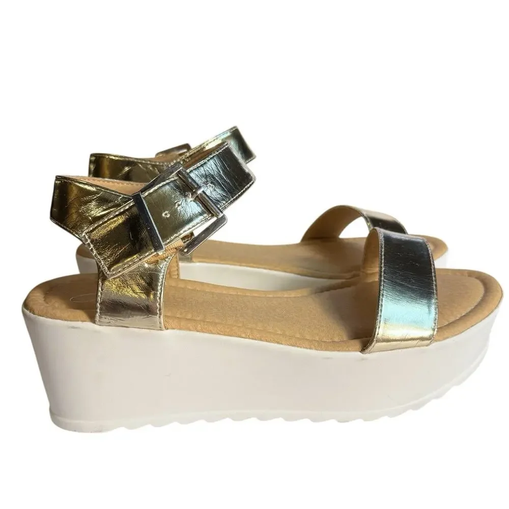 J. Adam’s Women’s Surf Chunky White Gold Platform Wedge Sandals Size 9